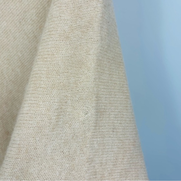 PURE Collection 100% Cashmere Poncho Cozy Wrap Beige Black Line Trim - Picture 12 of 12